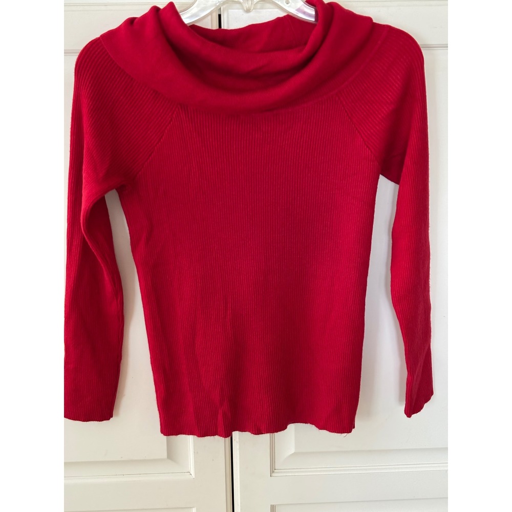 Pink Dot Red Ribbed Cowl Neck Raglan Sleeve Sweater XL J4M2058S